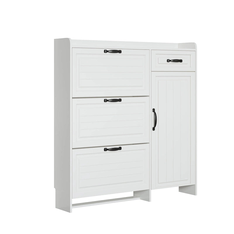 White color shoe cabinet with 4 doors 1 drawers,large space for storage