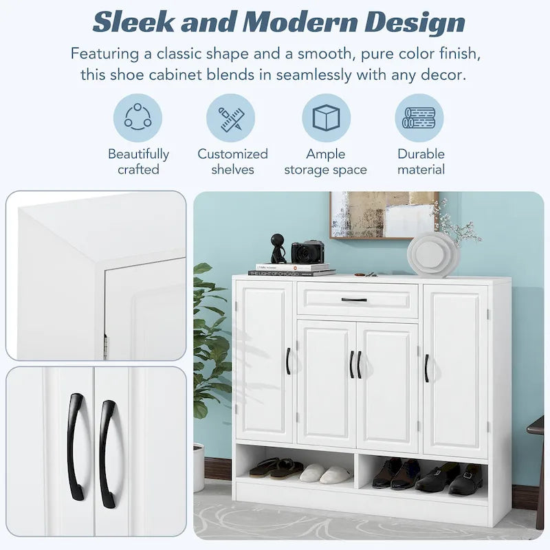 Sleek and Modern Shoe Cabinet with Adjustable Shelves, Minimalist Shoe Storage Organizer with Sturdy Top Surface