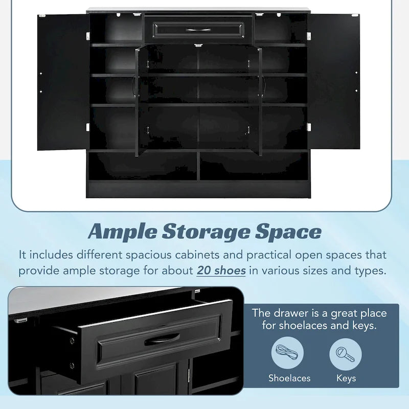Sleek and Modern Shoe Cabinet with Adjustable Shelves, Minimalist Shoe Storage Organizer with Sturdy Top Surface