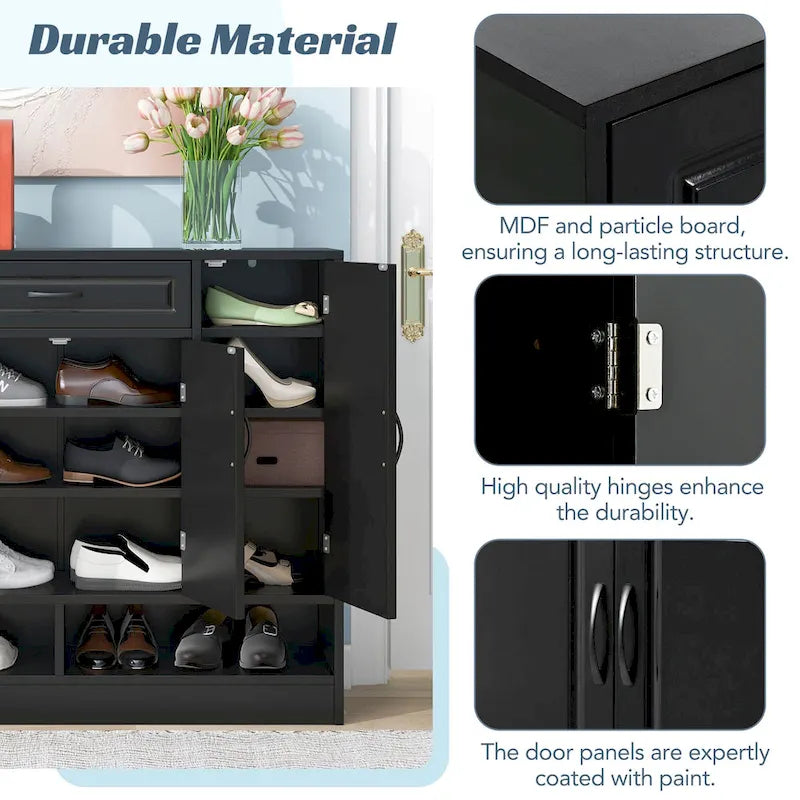 Sleek and Modern Shoe Cabinet with Adjustable Shelves, Minimalist Shoe Storage Organizer with Sturdy Top Surface