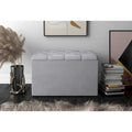 Velvet Button-Tufted Flip Top Storage Ottoman Bench, Silver Grey & Black