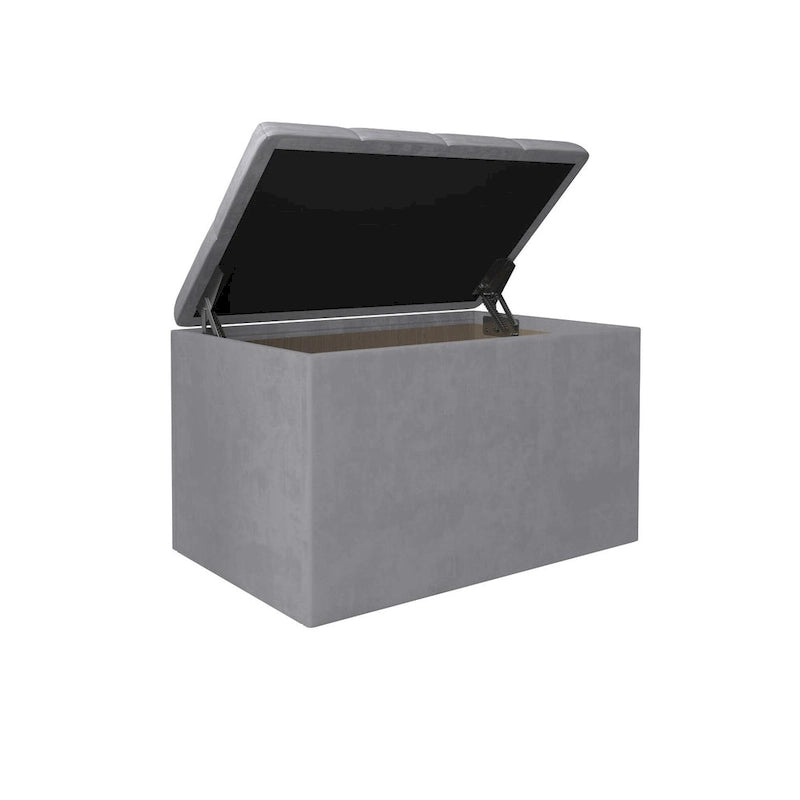 Velvet Button-Tufted Flip Top Storage Ottoman Bench, Silver Grey & Black