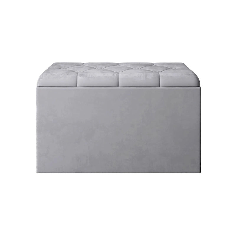 Velvet Button-Tufted Flip Top Storage Ottoman Bench, Silver Grey & Black