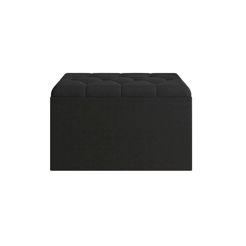 Velvet Button-Tufted Flip Top Storage Ottoman Bench, Silver Grey & Black