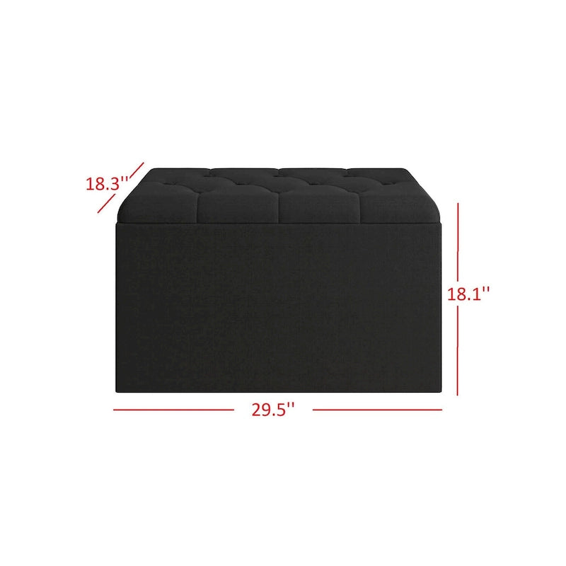 Velvet Button-Tufted Flip Top Storage Ottoman Bench, Silver Grey & Black