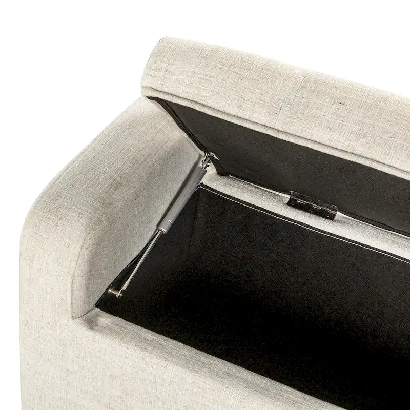 Tufted Upholstered Storage Bench with Curved Arms and Walnut Wood Legs