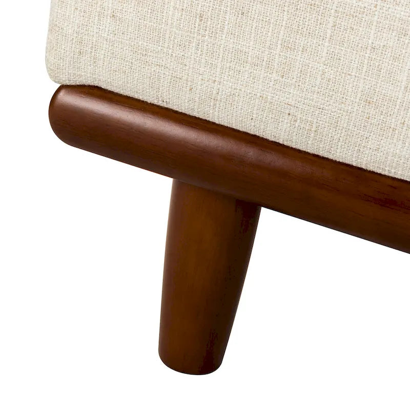Tufted Upholstered Storage Bench with Curved Arms and Walnut Wood Legs