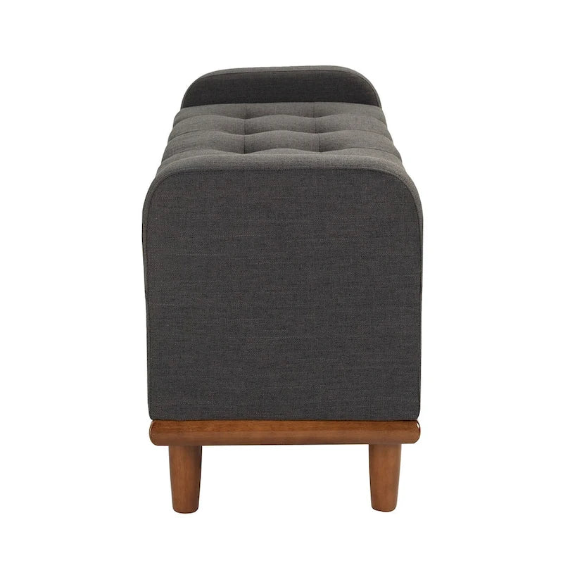 Tufted Upholstered Storage Bench with Curved Arms and Walnut Wood Legs