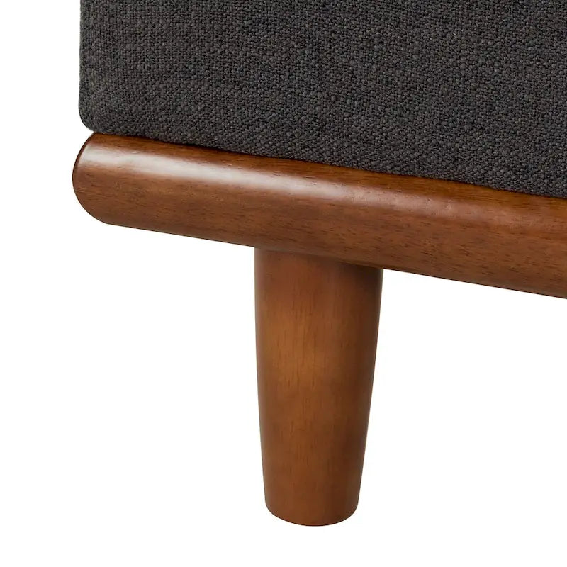 Tufted Upholstered Storage Bench with Curved Arms and Walnut Wood Legs