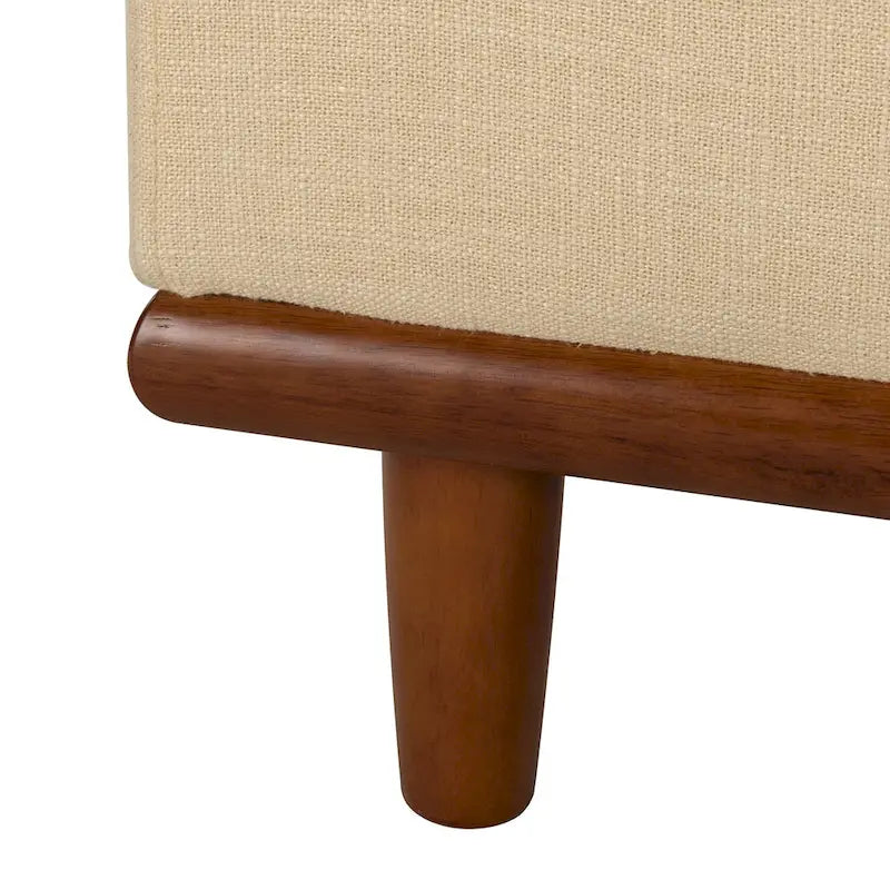 Tufted Upholstered Storage Bench with Curved Arms and Walnut Wood Legs