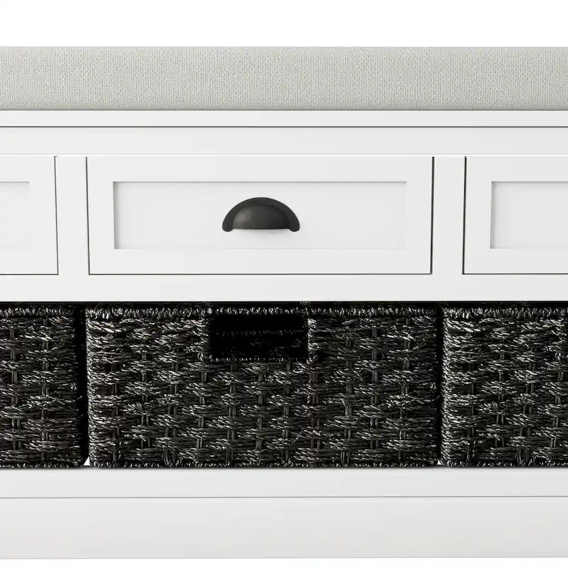 Cushioned Wood Storage Bench with Drawers and Baskets, Multi-Color