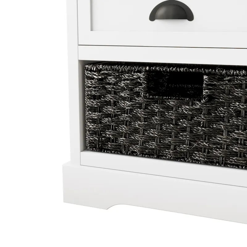 Cushioned Wood Storage Bench with Drawers and Baskets, Multi-Color