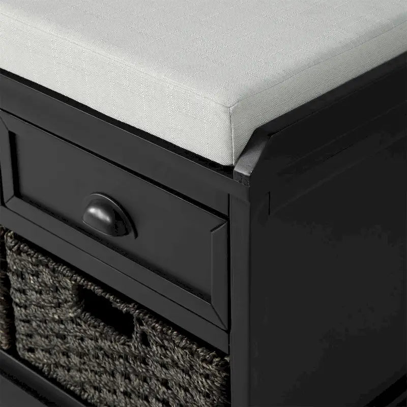 Cushioned Wood Storage Bench with Drawers and Baskets, Multi-Color