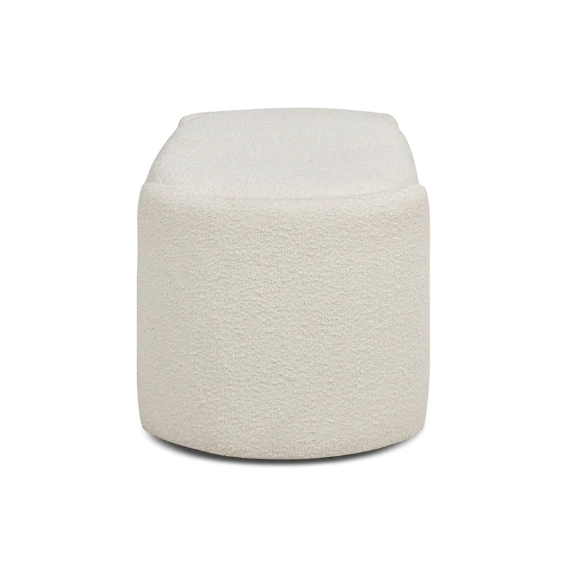 Ivory White Boucle Oval Upholstered Storage Bench with 3-Compartment Lid