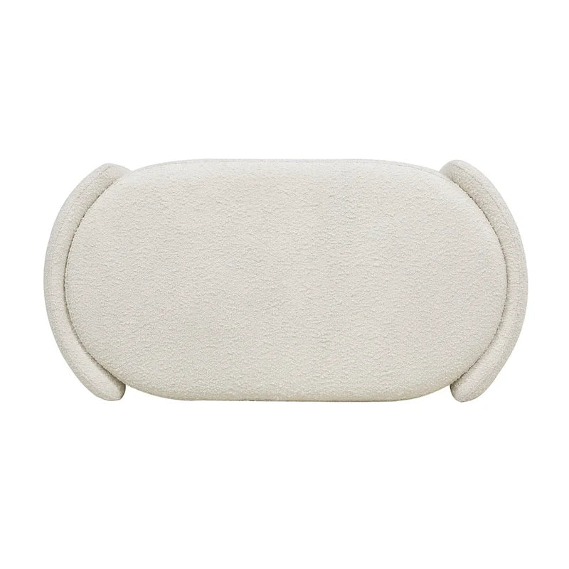 Ivory White Boucle Oval Upholstered Storage Bench with 3-Compartment Lid