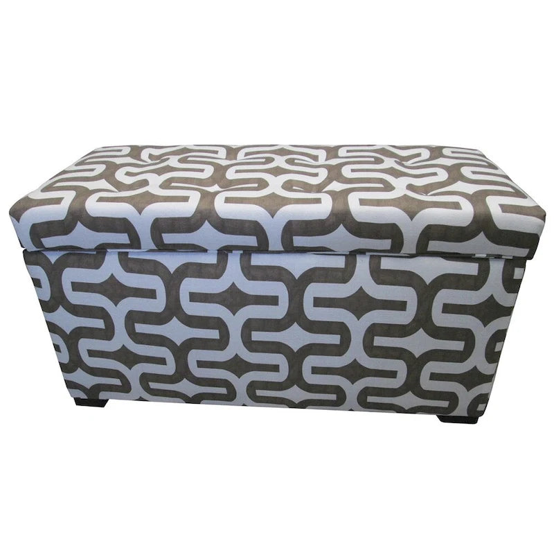 Fabric Upholstered Storage Trunk Ottoman with Geometric Pattern Brown Yellow