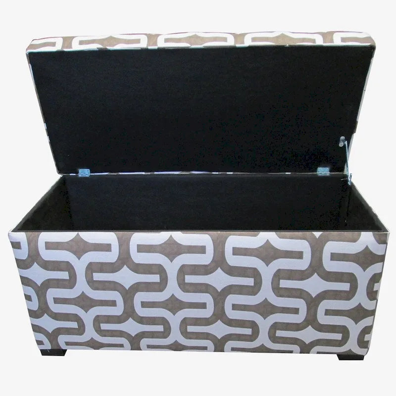 Fabric Upholstered Storage Trunk Ottoman with Geometric Pattern Brown Yellow