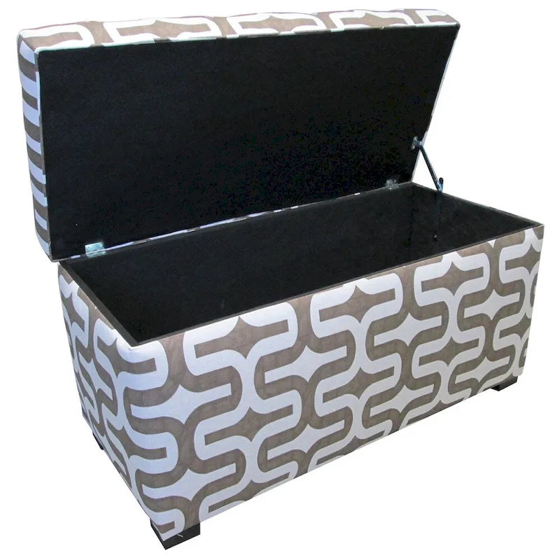 Fabric Upholstered Storage Trunk Ottoman with Geometric Pattern Brown Yellow