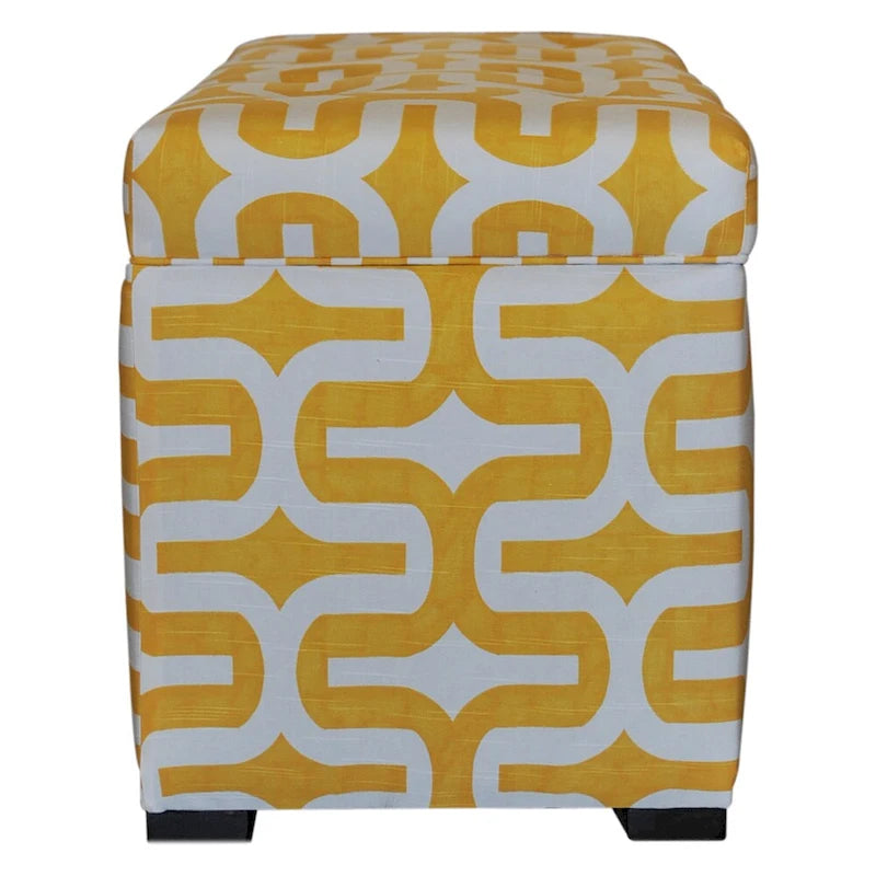 Fabric Upholstered Storage Trunk Ottoman with Geometric Pattern Brown Yellow