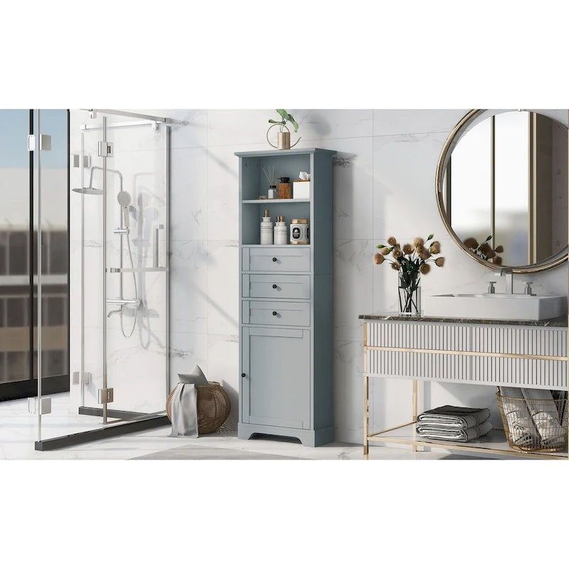 Modern White Storage Cabinet with 3 Drawers and Adjustable Shelves for Bathroom, Kitchen and Living Room