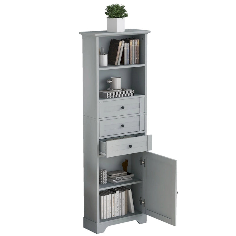 Modern White Storage Cabinet with 3 Drawers and Adjustable Shelves for Bathroom, Kitchen and Living Room