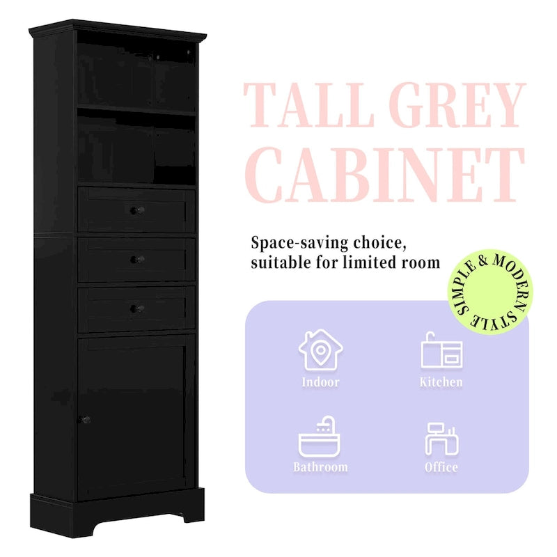 Modern White Storage Cabinet with 3 Drawers and Adjustable Shelves for Bathroom, Kitchen and Living Room