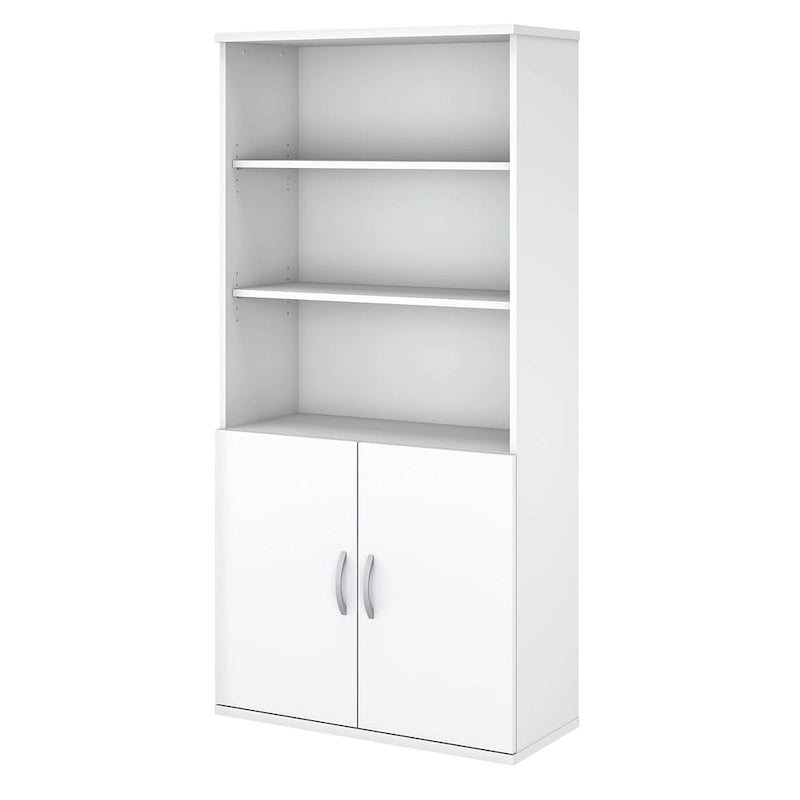 5-Shelf Bookcase with Cabinet Doors, Pewter Finish, Wood Storage