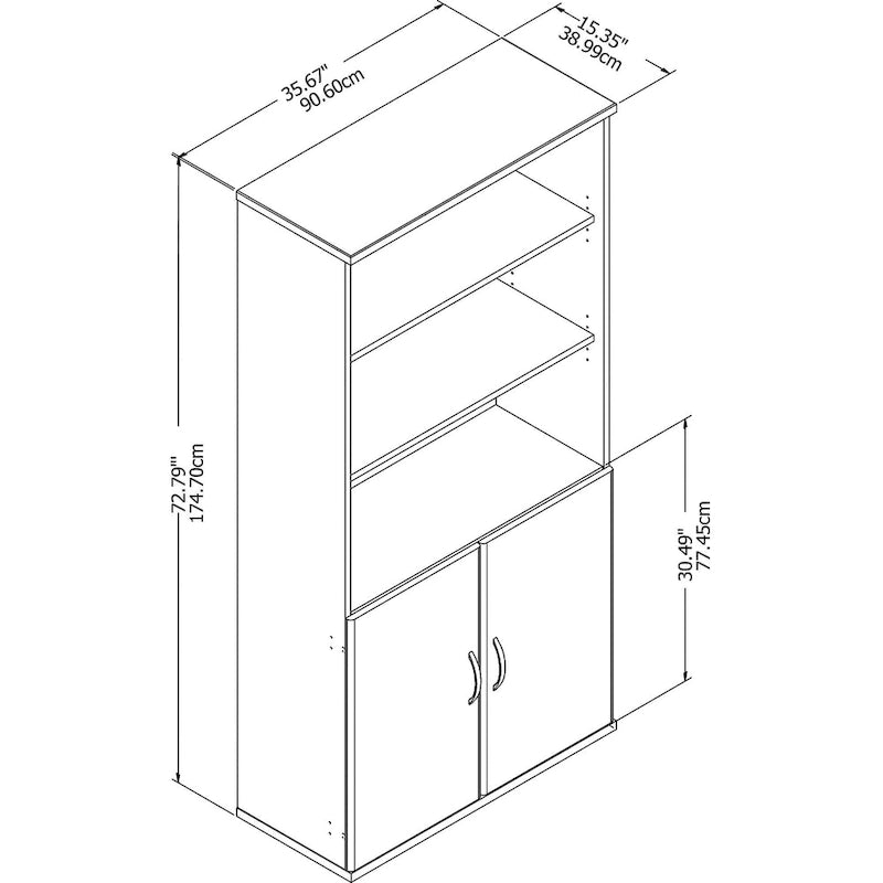 5-Shelf Bookcase with Cabinet Doors, Pewter Finish, Wood Storage