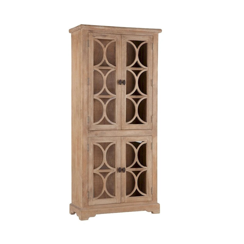 38-Inch Wide Solid Mango Wood Display Cabinet with Glass Doors Antique Oak