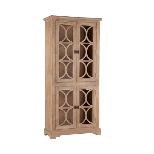 38-Inch Wide Solid Mango Wood Display Cabinet with Glass Doors Antique Oak