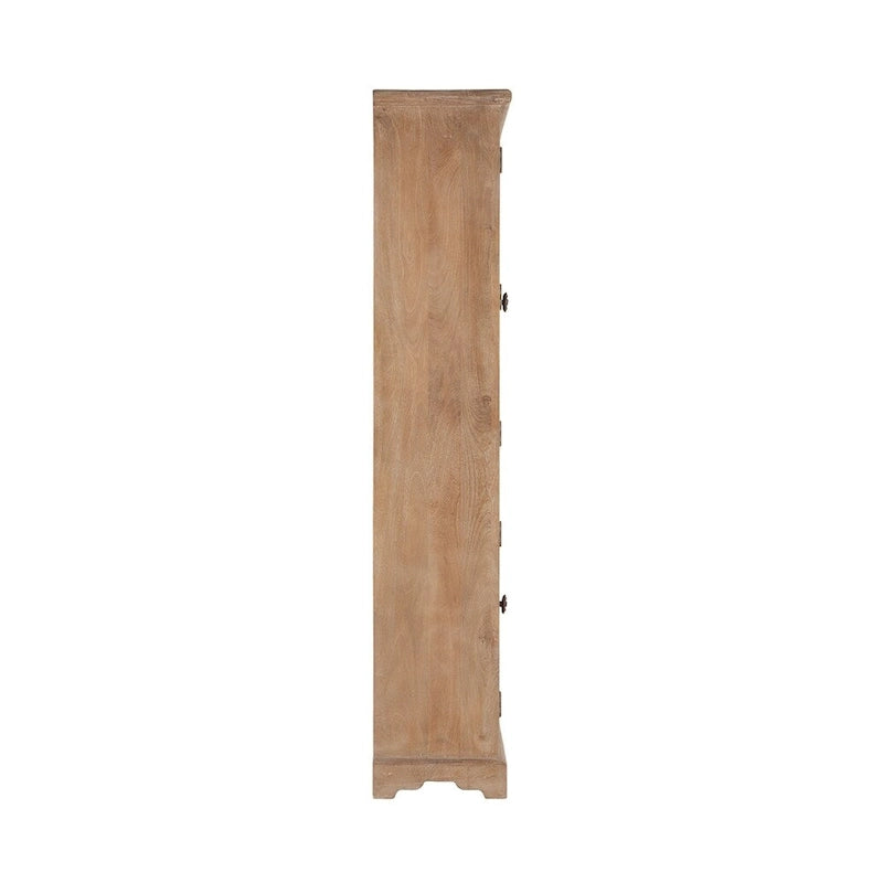 38-Inch Wide Solid Mango Wood Display Cabinet with Glass Doors Antique Oak