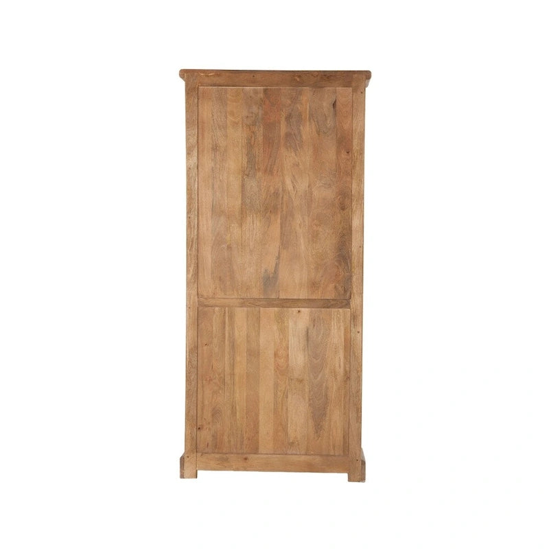 38-Inch Wide Solid Mango Wood Display Cabinet with Glass Doors Antique Oak