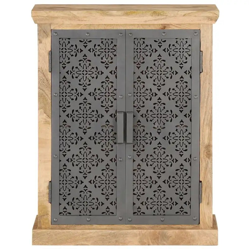 Solid Mango Wood Sideboard with Decorative Steel Doors Natural Finish