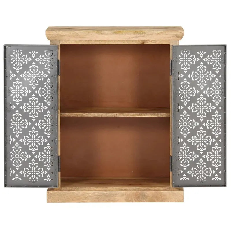 Solid Mango Wood Sideboard with Decorative Steel Doors Natural Finish