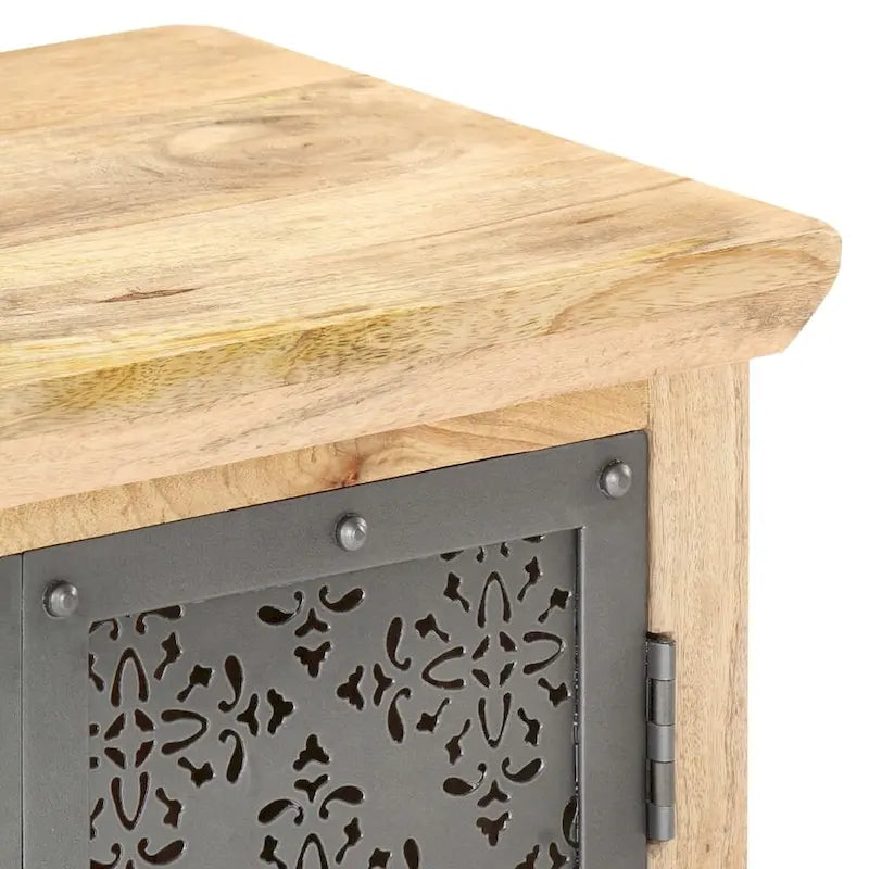 Solid Mango Wood Sideboard with Decorative Steel Doors Natural Finish