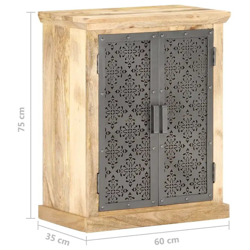 Solid Mango Wood Sideboard with Decorative Steel Doors Natural Finish