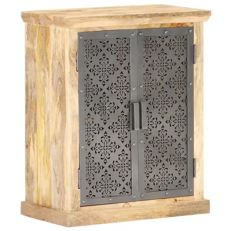 Solid Mango Wood Sideboard with Decorative Steel Doors Natural Finish