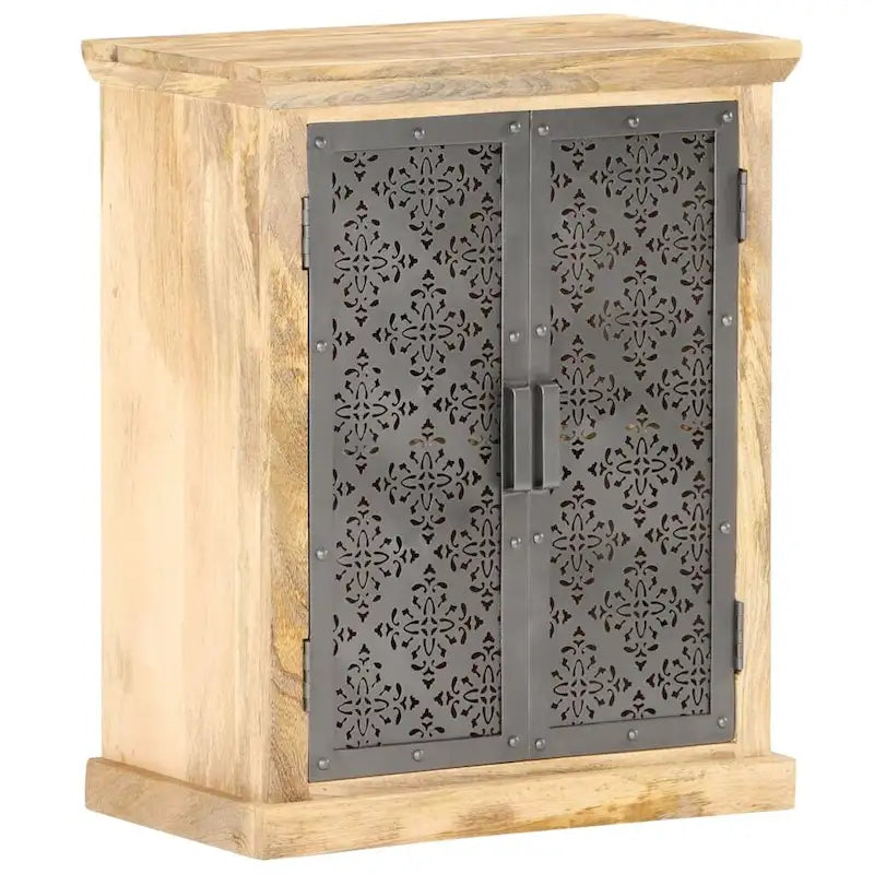 Solid Mango Wood Sideboard with Decorative Steel Doors Natural Finish