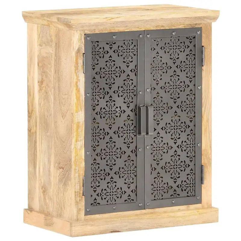 Solid Mango Wood Sideboard with Decorative Steel Doors Natural Finish