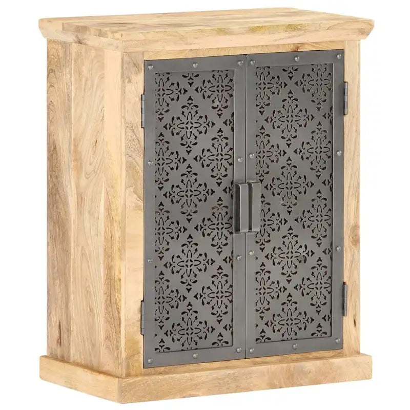 Solid Mango Wood Sideboard with Decorative Steel Doors Natural Finish