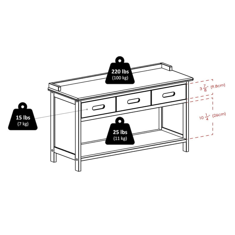 Walnut Storage Bench with Espresso Faux Leather Cushion, 3 Drawers and Open Shelf