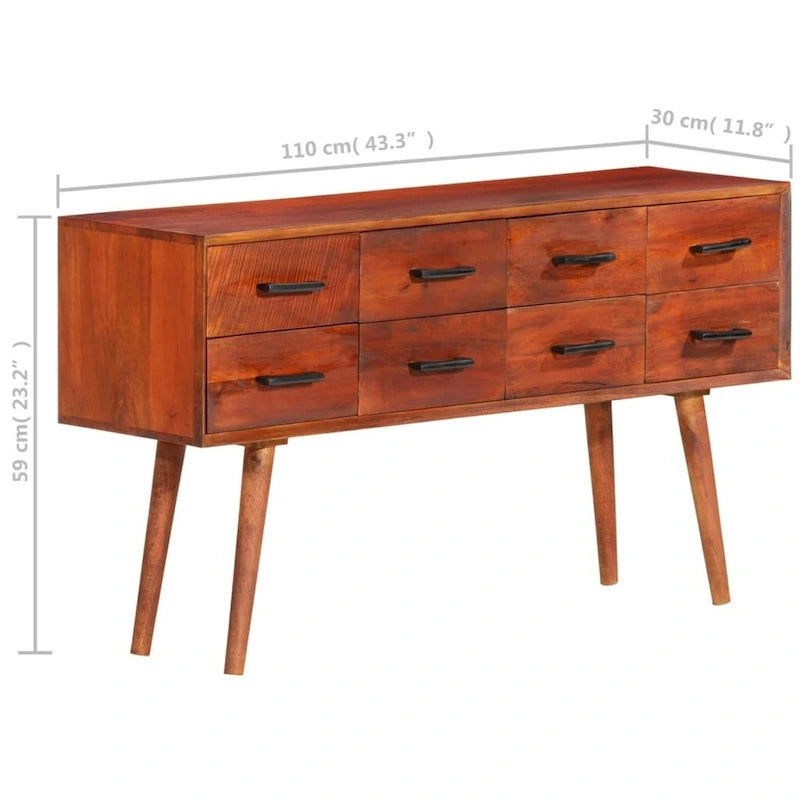 Solid Mango Wood Sideboard with 8 Drawers Brown Mid-Century Style
