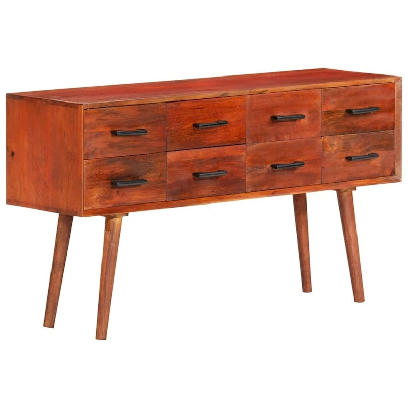 Solid Mango Wood Sideboard with 8 Drawers Brown Mid-Century Style