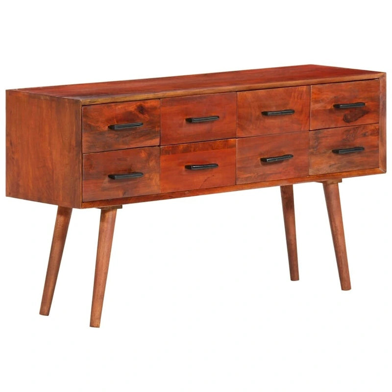 Solid Mango Wood Sideboard with 8 Drawers Brown Mid-Century Style