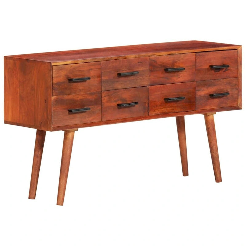 Solid Mango Wood Sideboard with 8 Drawers Brown Mid-Century Style