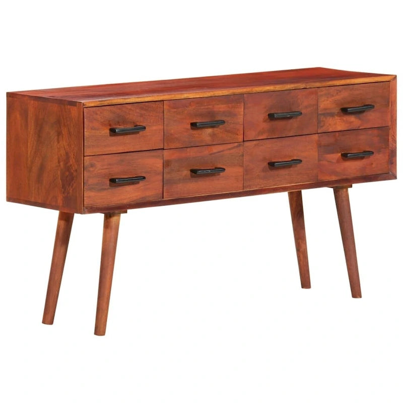 Solid Mango Wood Sideboard with 8 Drawers Brown Mid-Century Style