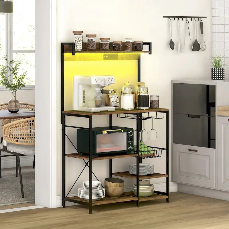 Industrial Baker's Rack with Power Outlet and LED Lights, Storage