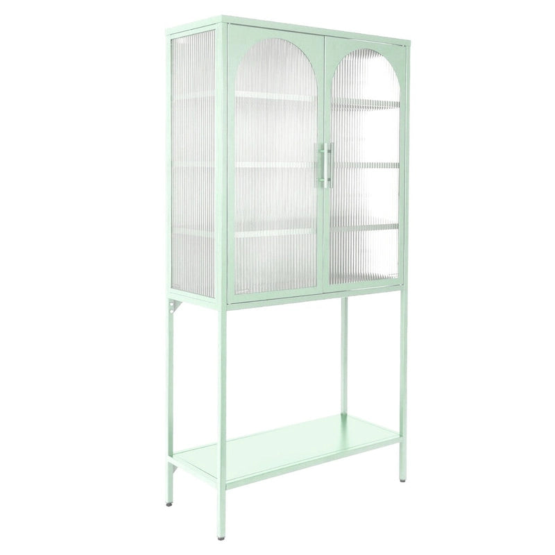 Elegant Floor Cabinet with 2 Glass Arched Doors Living Room Display Cabinet with Adjustable Shelves Anti-Tip Dust-free