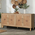 Large Wooden Storage Cabinet with Carved Floral Door and Metal Handles