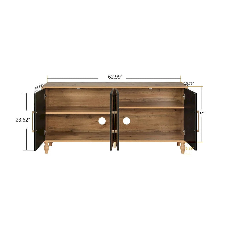 Large Wooden Storage Cabinet with Carved Floral Door and Metal Handles